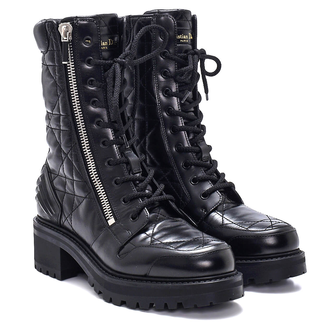 CHRISTIAN DIOR - Black Cannage Leather D Leader Ankle Boots